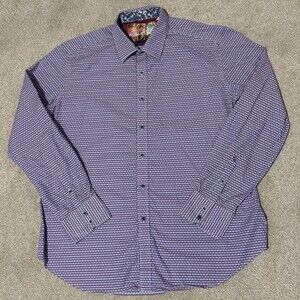 Robert Graham Men's XL Flip Cuff Cotton Button Down Shirt  Stripe Blue/Red/White